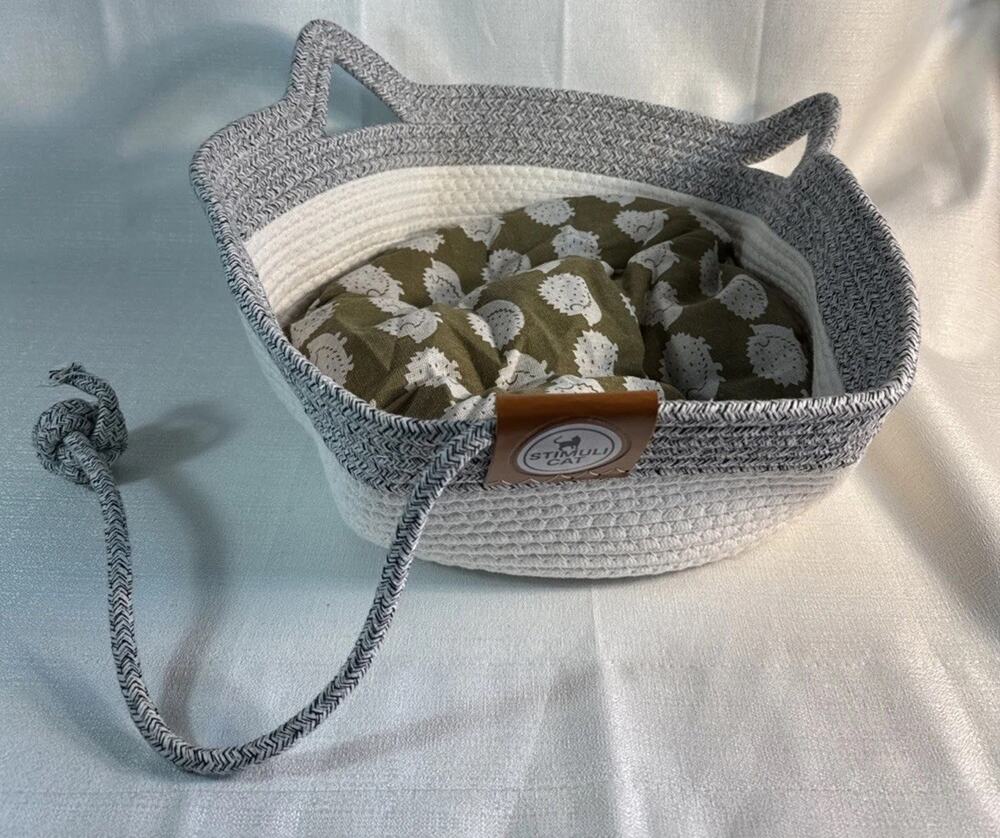 Stimuli Instinct Çat Cotton Rope Woven Basket Off-White 15x15” Oval W/Handle NEW